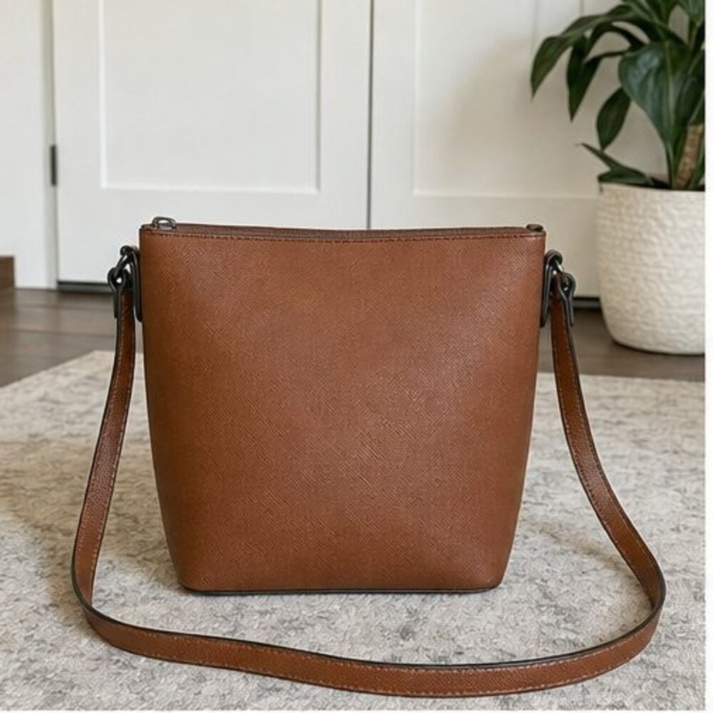 Cognac Saffiano Crossbody Bag